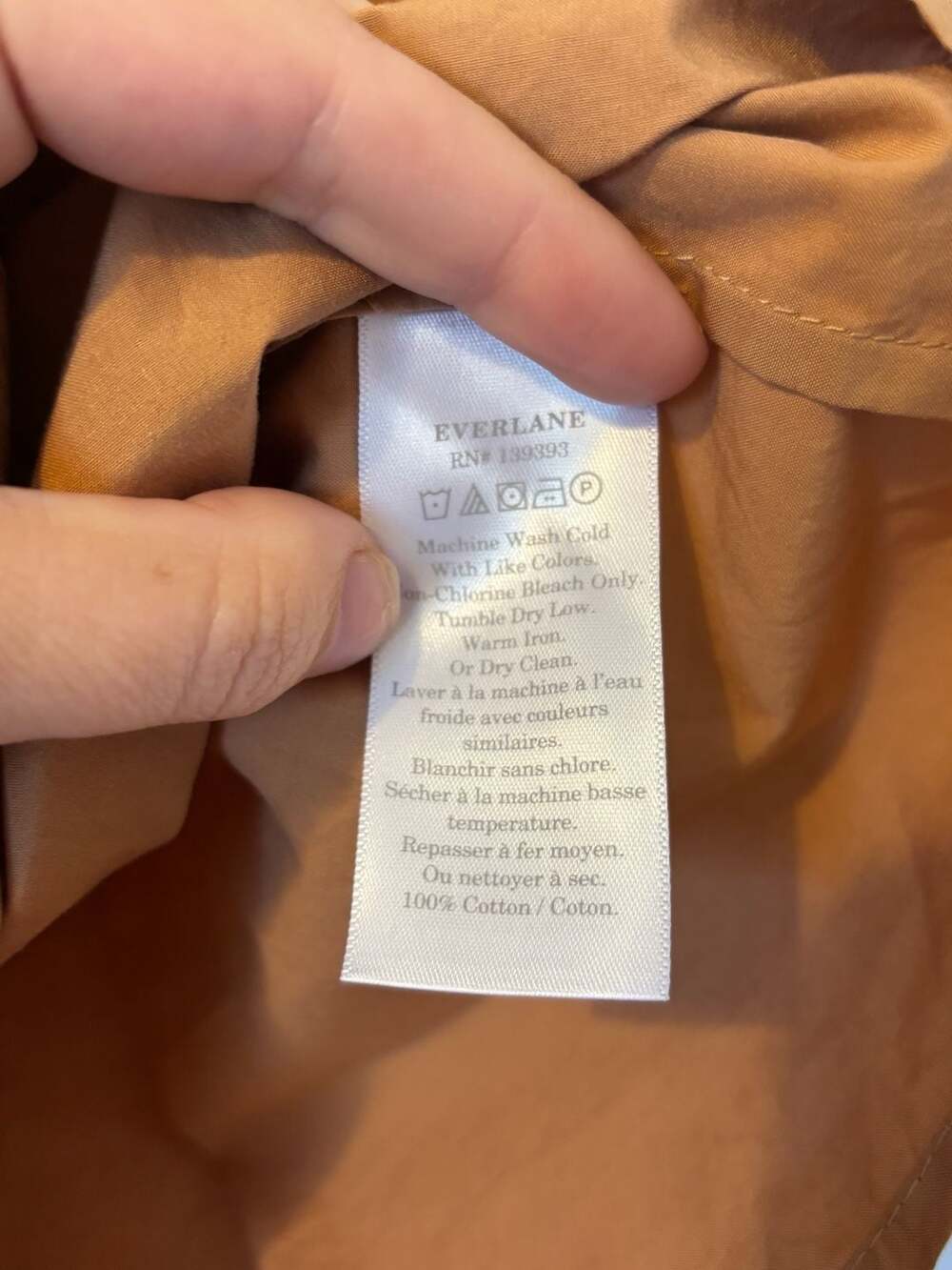 Everlane Cotton Poplin Gathered Neck 3/4 Sleeve Top - Rust - Size M - Picture 3 of 5